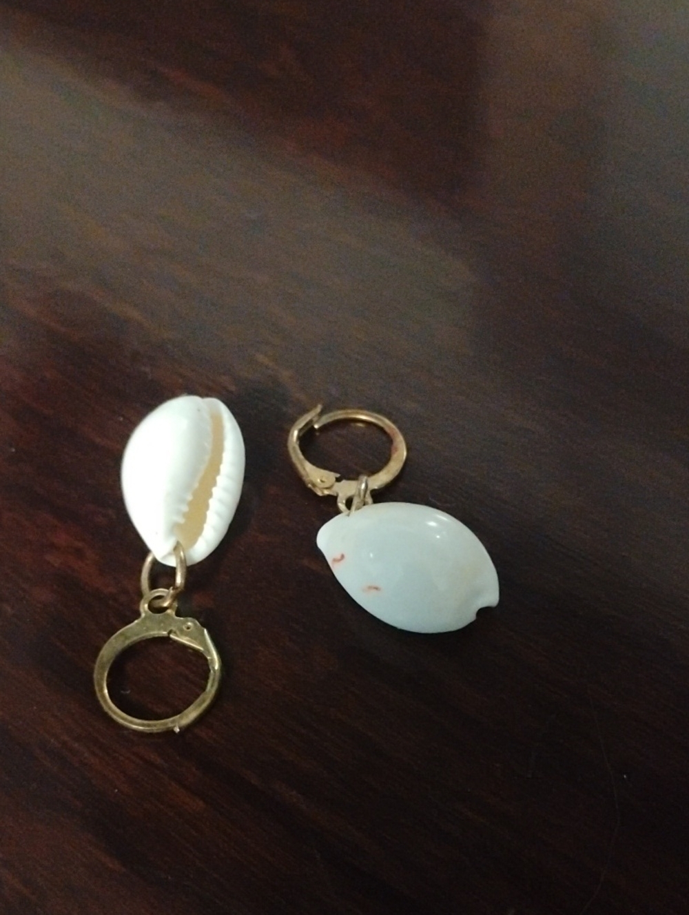 Shell Drop Hoop Earrings in White and Gold